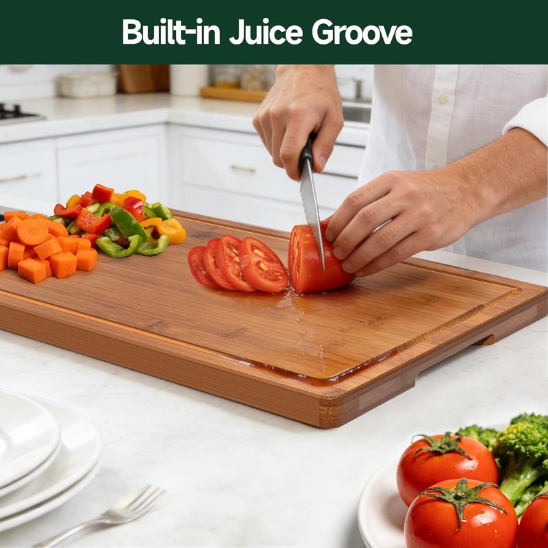 Bamboo Cutting Board Set - 3-Piece Crack-Resistant Chopping Boards with Juice Grooves | Pre-Oiled Butcher Block for Meat, Veggies & Cheese