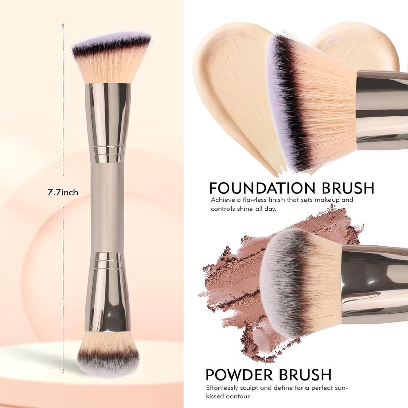 Skiennix Dual-Ended Foundation Brush - Pro-Grade Vegan Makeup Tool for Flawless Blending & Application