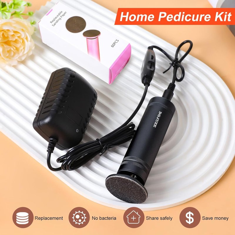 PowerPro Electric Foot Callus Remover - 36W Heavy Duty Metal Grinder for Smooth Feet | 60 Sandpaper Pads Included