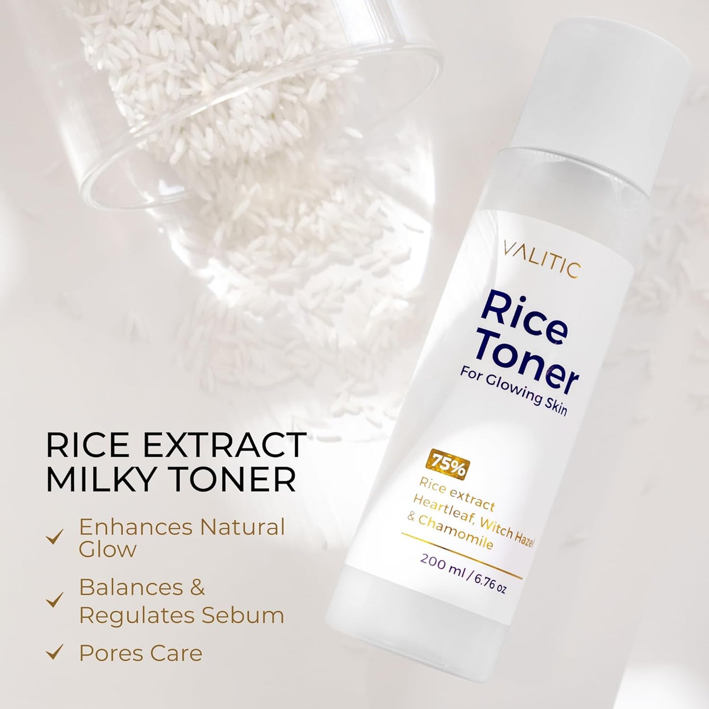 VALITIC Rice Toner - Milky Hydrating Face Toner with Niacinamide & Rice Extract | 200 ml, 6.76 fl oz