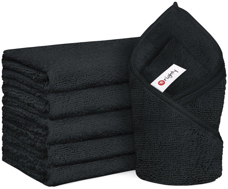 Orighty 6 Pack Black Hand Towels - Quick Drying & Absorbent Microfiber Gym Towels 16x28 inches - Lightweight & Thin White Yoga Towel - Multi-Purpose Camping Towel for SPA, Hotel & Bathroom