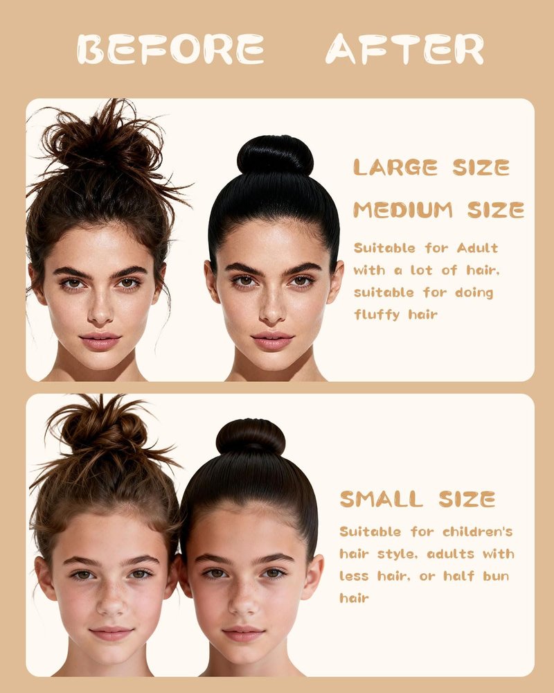 Hair Bun Maker for Kids & Women - Create Stylish Buns & Updos | 4 Black Donut Socks, Hair Wax Stick, Elastic Bands & Pins