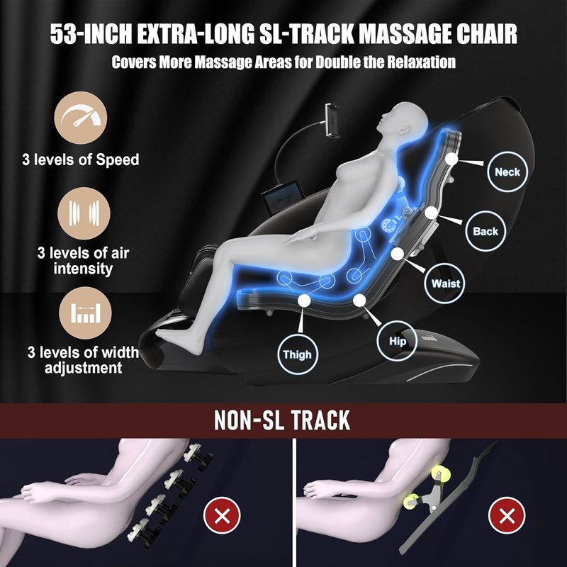 Massage Chair Full Body, 2026 Zero Gravity SL-Track Shiatsu Massage Chair Recliner with 12 Auto Modes, Thai Yoga Stretch, Foot Rollers, Heated Waist & Calf, AI Control & Body Scan, L183 Black