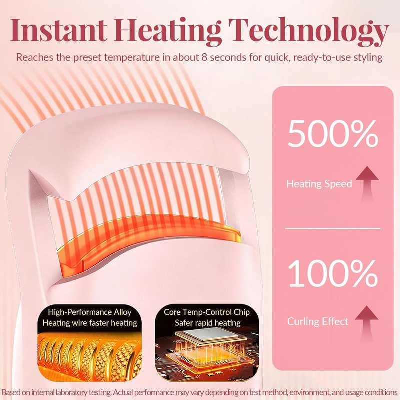 Skiennix Heated Eyelash Curler - 3 Heat Levels, Fast 8s Heating, USB-C Rechargeable, Anti-Burn Pad | Pink