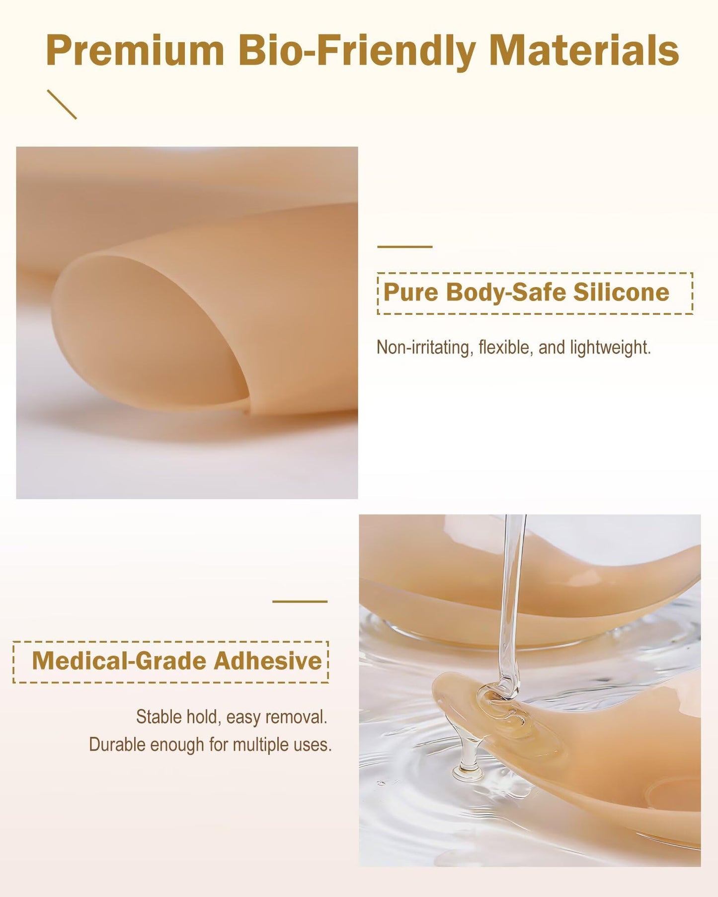 Summleaf Sticky Bra Push Up - Nipple Covers with Lift Tape,Ultra-Thin Pasties for Backless Dress,Invisible Adhesive Bras (2 Pairs) Caramel