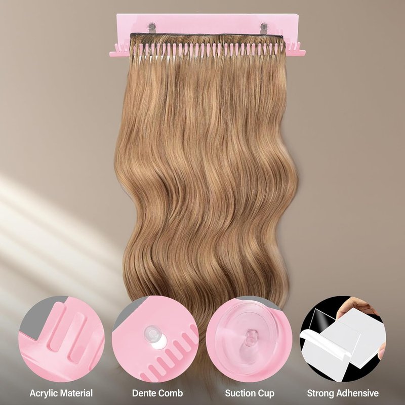 Hair Extension Hanger - Weft Storage Rack for Washing & Styling | Pink Professional Organizer for Clip-In Extensions