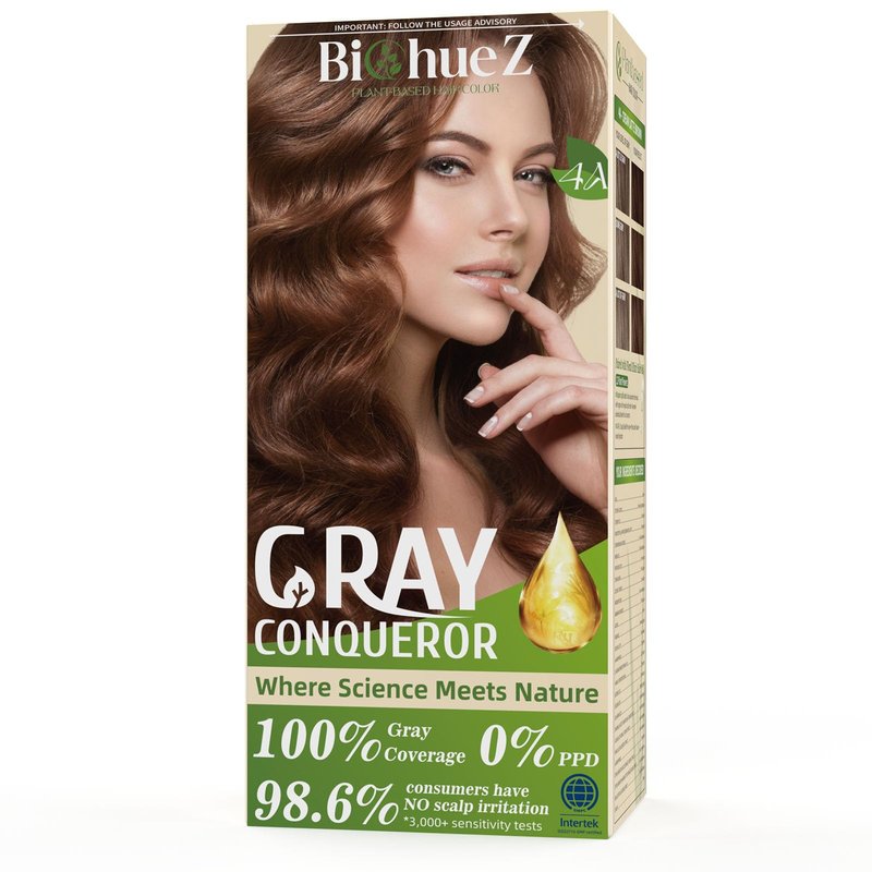 BioHueZ Permanent Hair Dye Gray Coverage Hair Dye PPD-Free Hair Color Kit 4A Cream Latte Brown
