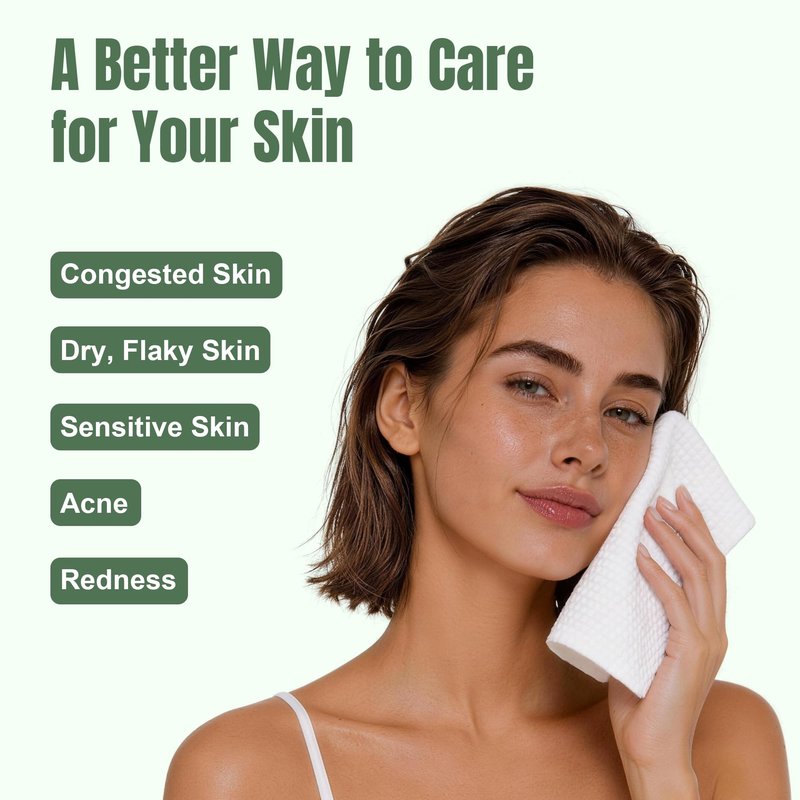 Ourmed Life Disposable Face Towels, 10 x 10 Inch Extra Large Biodegradable Facial Towels, Dual-Sided Pearl Texture Lint-Free Dry Wipes for Sensitive Skin, Makeup Removal, Cleansing & Skincare, 60 Ct
