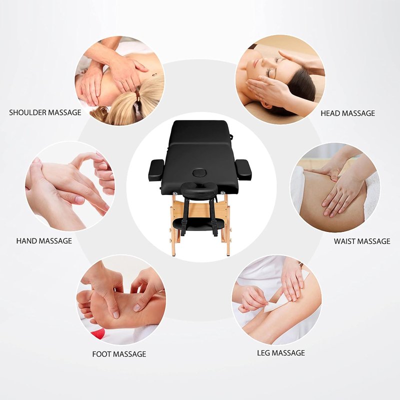 Portable Massage Table - Adjustable 2-Fold Spa Bed with Non-Woven Bag | 28-Inch, Black