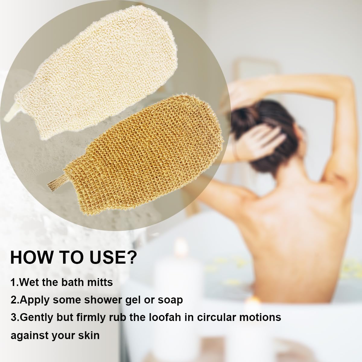 PPHAO BASIC - Bath Gloves for Shower - Bath Mitts Washcloths - Bath Gloves Exfoliating for Women and Men - Body Scrubbers for Use in Shower - Ramie and Jute Fiber - 2 Pack