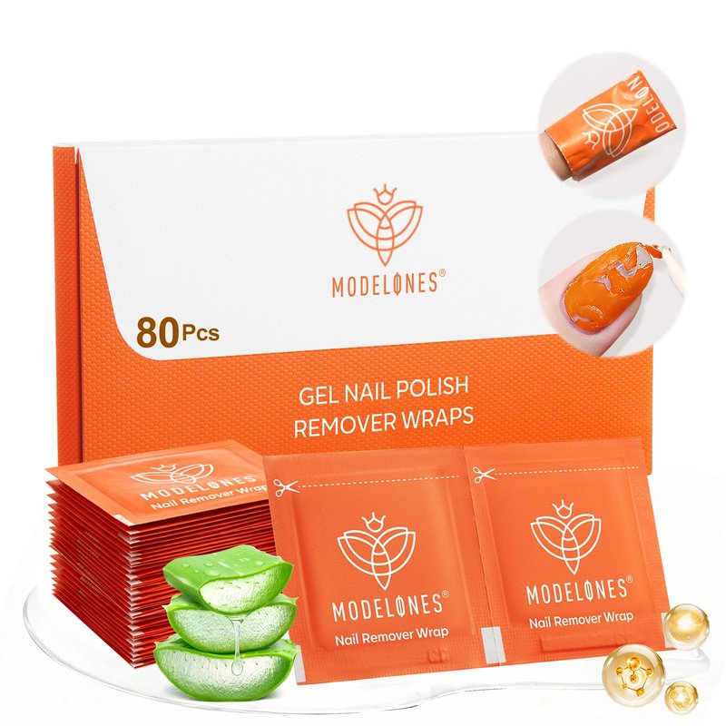 Modelones Nail Polish Remover Wraps, 80 PCS Professional Acetone U V Gel Nail Polish Remover Soak-off Lint-Free Cotton Foil Wipe Pads Gentle Manicure Removal Tools with Aloe Vera Extract