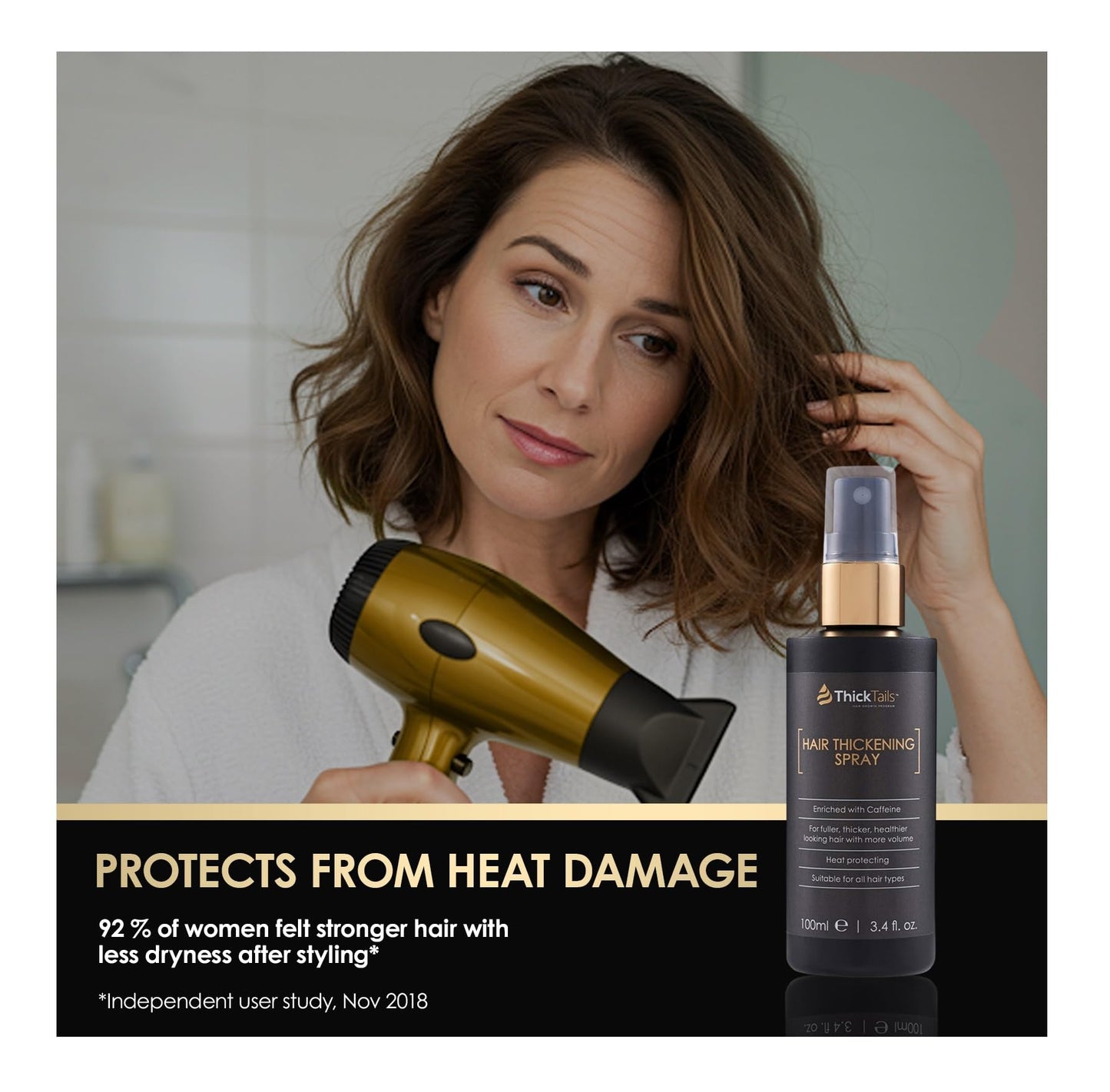 ThickTails Hair Thickening Spray for Women & Men, Instant Volume & Fuller Looking Hair for Fine or Thinning Hair, Root Lift Volumizing Pre-Styler, Lightweight No Residue Formula, 3.4 fl oz