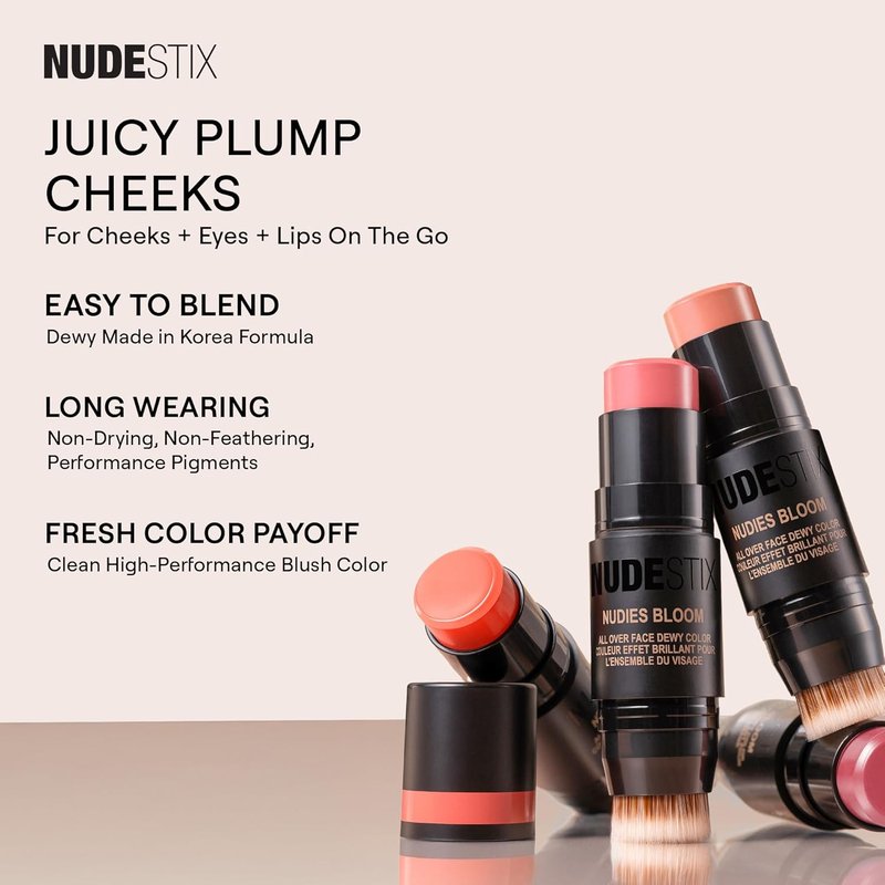 Nudestix Nudies Bloom All Over Dewy Color - 3-in-1 Cream Blush Stick for Cheeks, Eyes & Lips | Sheer Glossy Finish, Vegan Makeup
