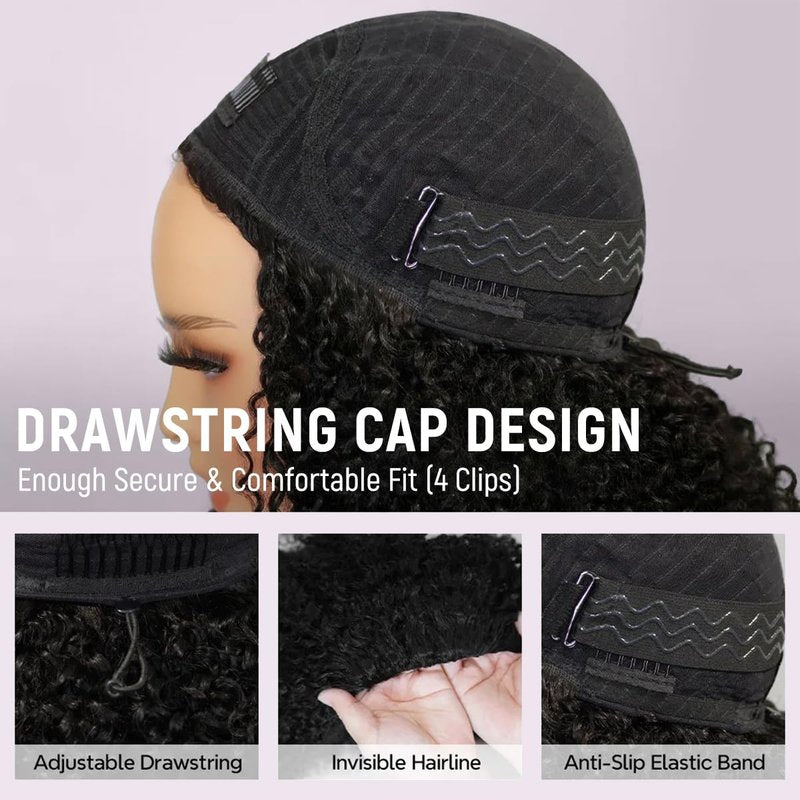 Half Wig Human Hair - Beach Curly 3-in-1 Drawstring Seamless | Glueless Wear & Go for Black Women - 26 Inch