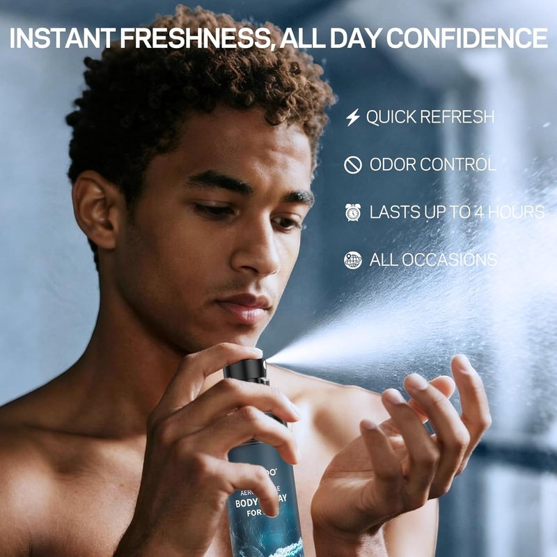 Men’s Body Spray Set - Deodorizing Body Mist & Aluminum-Free Cologne | Oriental & Woody Scents, 3.4 fl oz Each