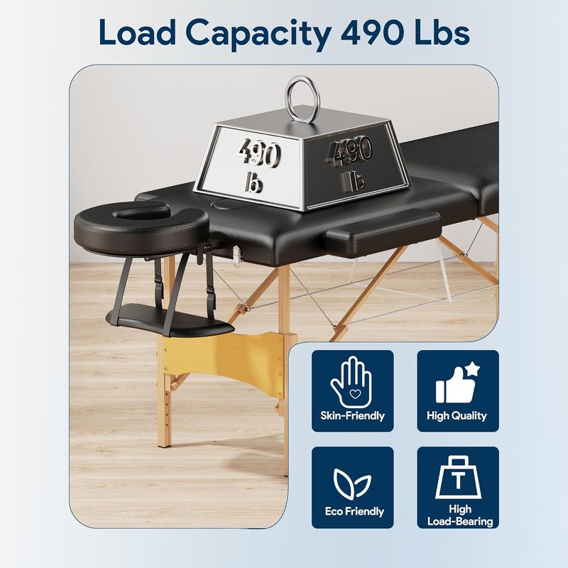 Brelley Portable Massage Table - Adjustable Height 24" Wide Foldable Spa & Tattoo Bed (Black)