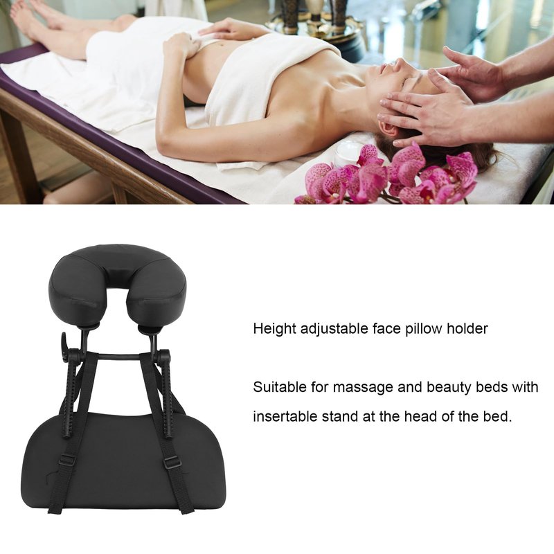 OPPWONG Massage Headrest for Bed, Massage Face Cradle Massage Pillow Face Down Adjustable Folding Massage Table Face Cradle Pillow Beauty Bed Headrest Cradle U Shape for Beauty Salon Black