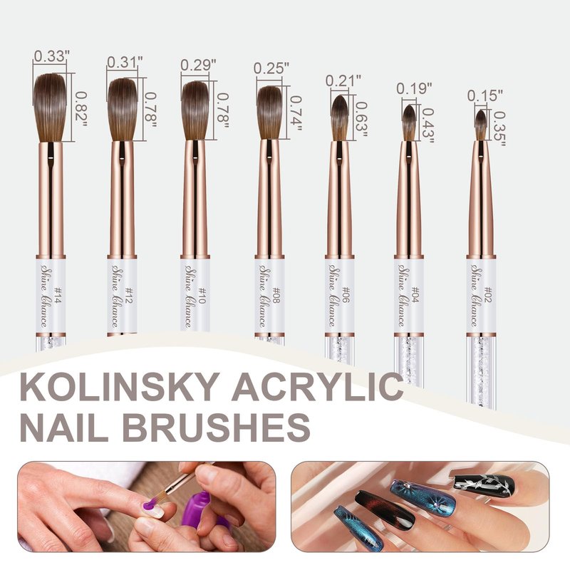 Shine Chance Acrylic Nail Brush Size 8, 100% Real Kolinsky Art Nail Brush for Acrylic Powder Application, Handmade Women Manicure Nail Extension Tool for Professional DIY Home Salon and Beginners
