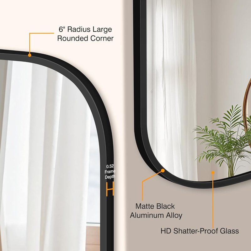Regine Switzerland Black Bathroom Vanity Mirror - Shatterproof HD Reflection, 26 x 38 Rectangular Design