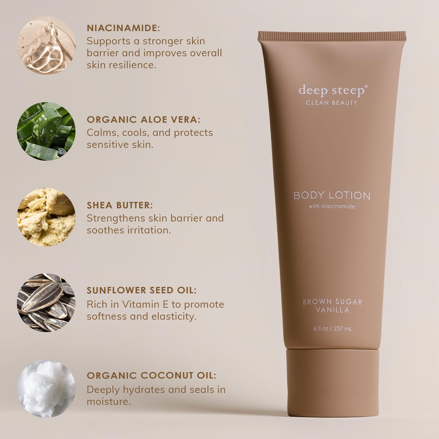 Deep Steep Body Lotion, Lilac Blossom, 8 oz – Moisturizer with Coconut Oil, Shea Butter, Argan Oil, Aloe Vera & Niacinamide – Vegan, Clean Beauty, Daily Skin Hydration