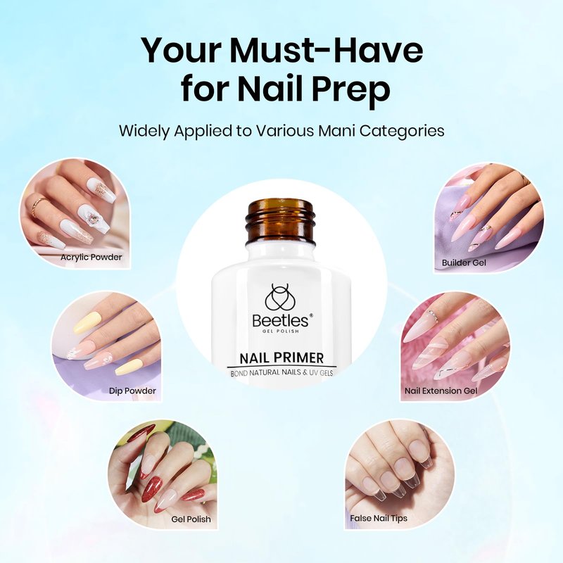 Beetles 20ml Nail Primer for Gel Polish, Hema Free Nail Prep Bond Primer Acid Free Fast Air Dry for Acrylic Uv Gel Gift for Women