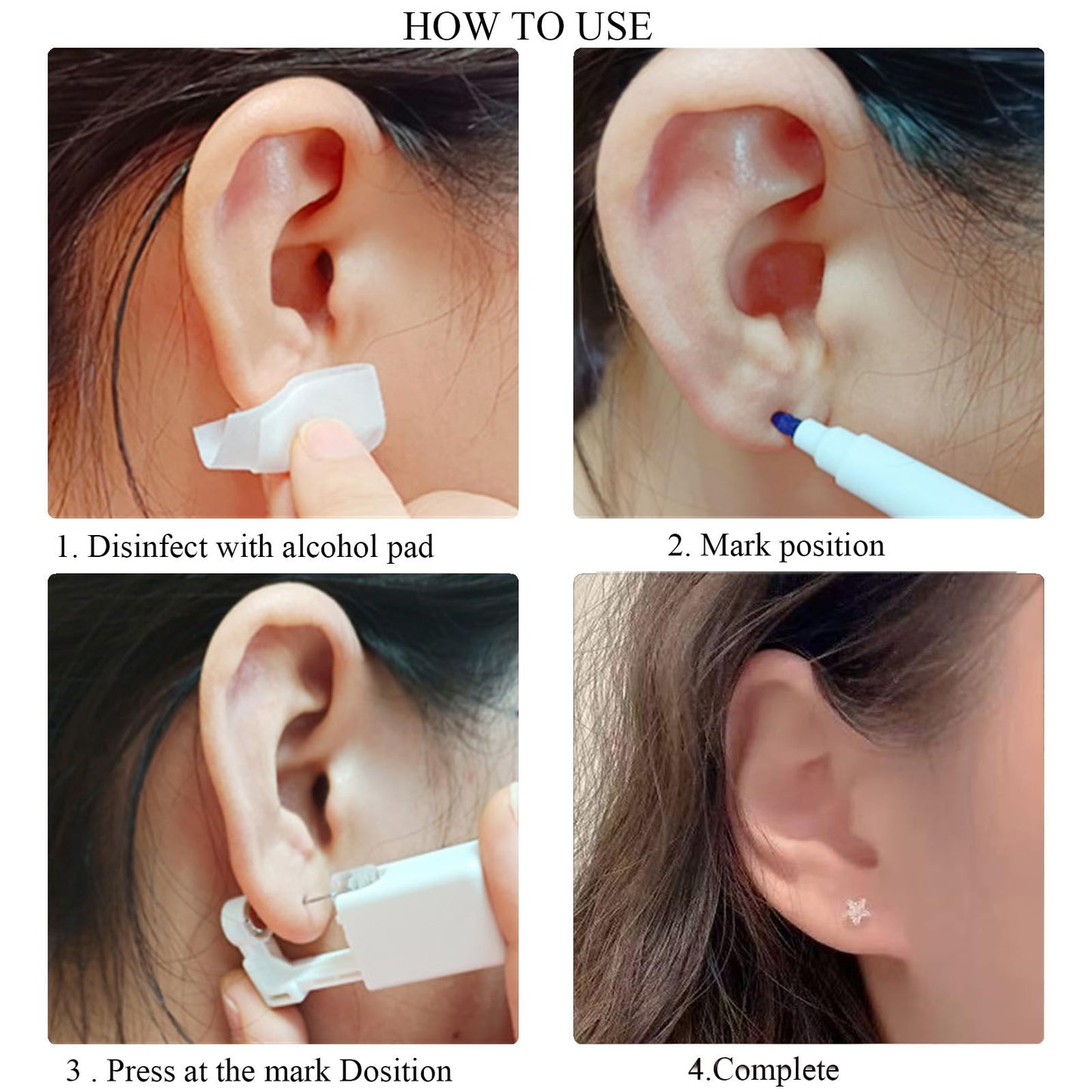 Orglace Ear Piercing Kit,Disposable Ear Piercing Gun with 5mm Cubic Zirconia Star Ear Stud,Clear Piercing Disc for Piercing Bump,At Home Self Ear Piercer Kit (2 Pack)