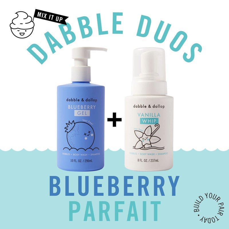Dabble & Dollop Blueberry + Vanilla Kids 3-in-1 Body Wash, Shampoo & Bubble Bath Bundle – Gel + Foam Whip Set, Tear-Free, Gentle, Natural-Origin, Hypoallergenic and Safe for Sensitive Skin (Pack of 2)