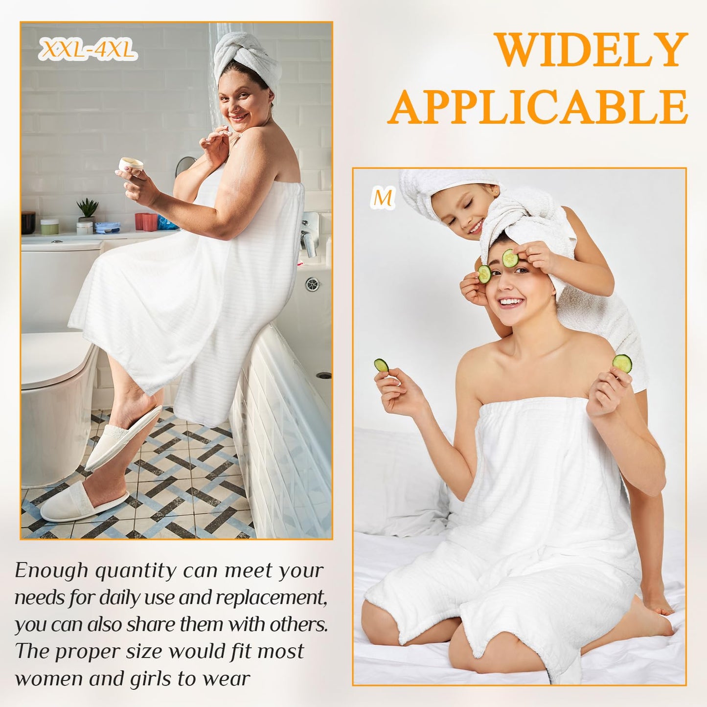 Tigeen 2 Pcs Women's Towel Wrap Lightweight Spa Robe Stripes with Adjustable Closure, Elastic Top Soft Bathrobe Spa Wrap(Large-X-large,White)