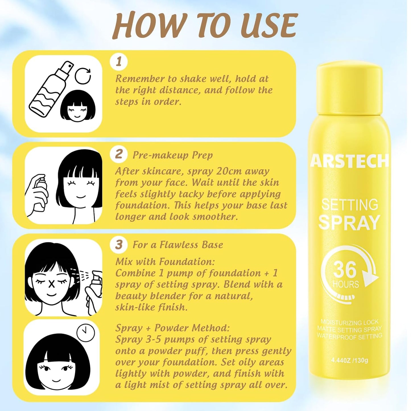 Skiennix Setting Spray - Long-Lasting Makeup Fixer with Vitamin C | Dewy Hydrating Mist, 4.44 oz