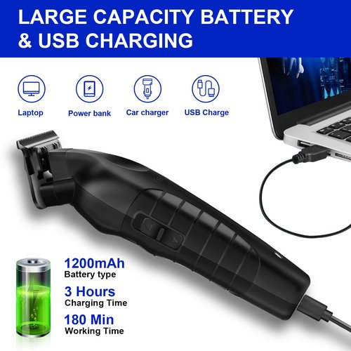 KEMEI Black Hair Clippers for Men, Cordless Clippers for Hair Cutting, Professional Barber Clippers, USB Rechargeable Wireless Haircut Clippers km-2299