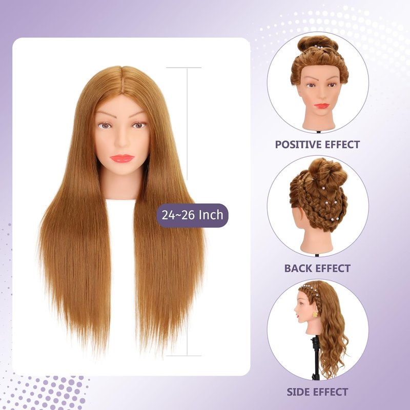Human Hair Mannequin Head - 80% Real Hair for Cosmetology | 26-28” Blonde Styling & Braiding Head with Clamp Tools