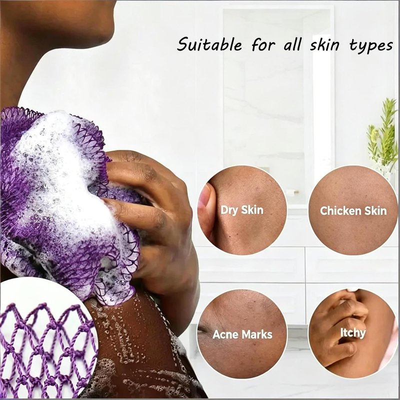 African Net Sponge Authentic Exfoliating Body Back Scrubber Bath Sponge Shower Loofah Washcloth Gentle for All Skin Types 2pcs