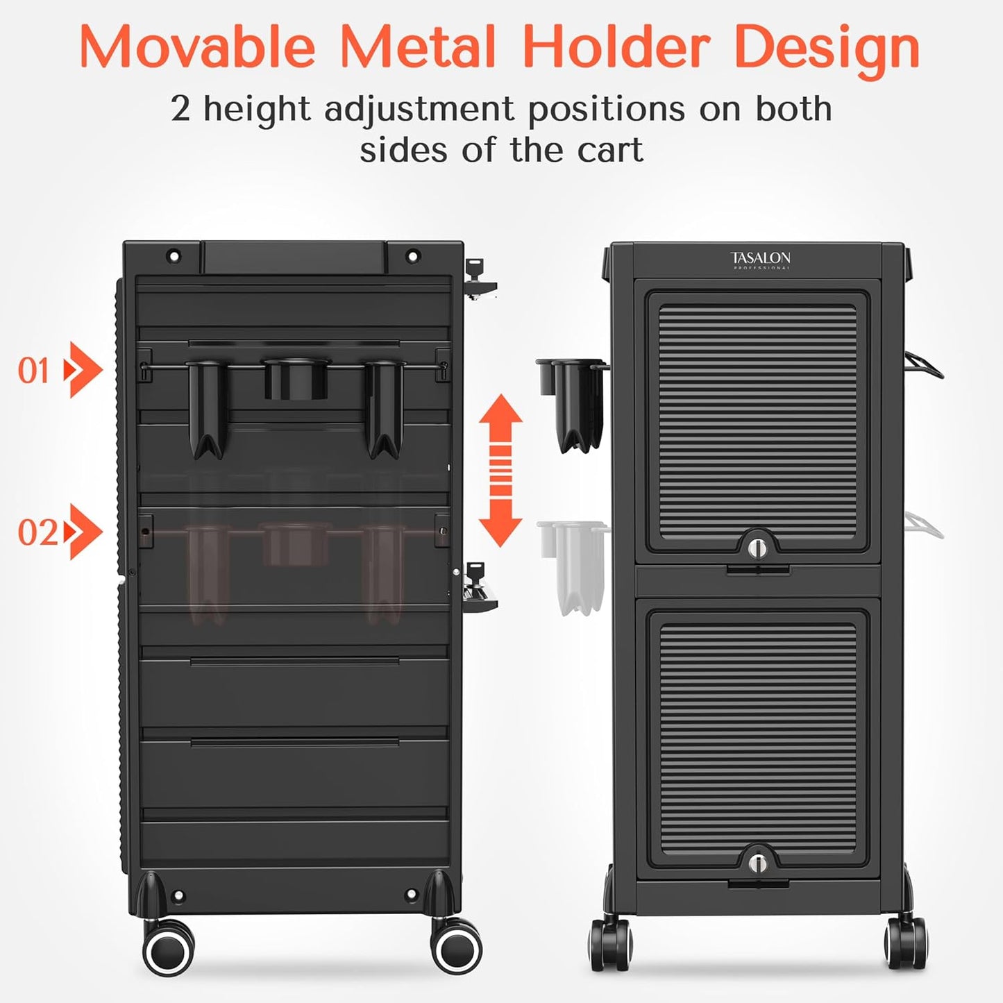 TASALON Lockable Salon Trolley - 6-Drawer Rolling Beauty Cart with Tool Holders | Mobile Hair Stylist Station in Black