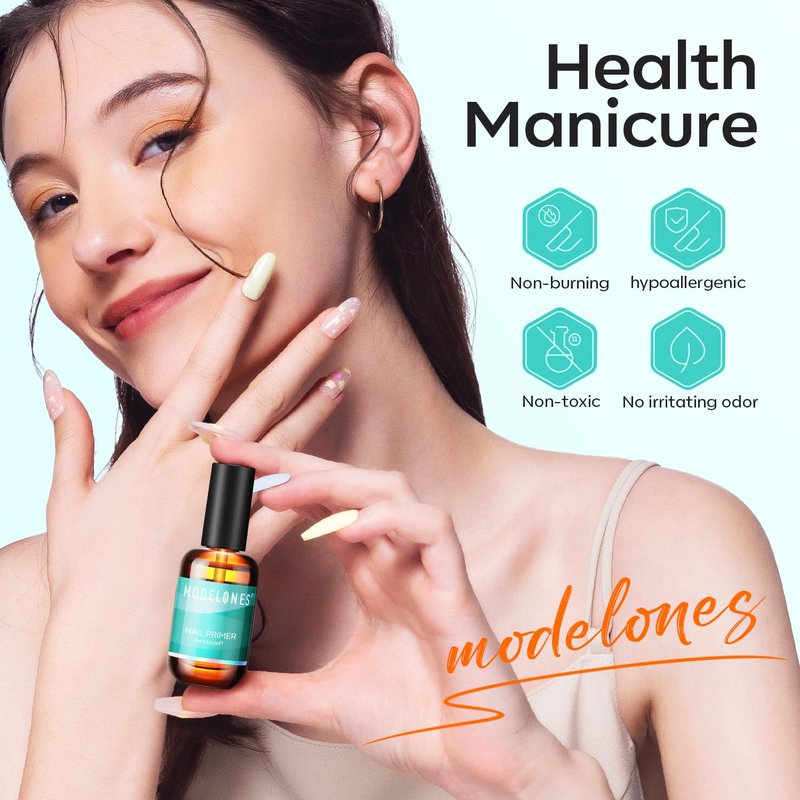 modelones Nail Primer Top Coat, 15 ml Acid Free No Lift Bond Primer, Hema-Free Bonder for Gel Polish Nail Supplies Set