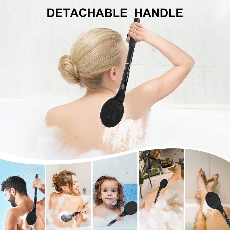 Back Scrubber for Shower, 17.52" - 25.7” Telescopic Back Washer for Shower with Anti-Slip Long Handle, Soft Nylon Bristles, Detachable Back Brush for Shower for Men Women Elderly