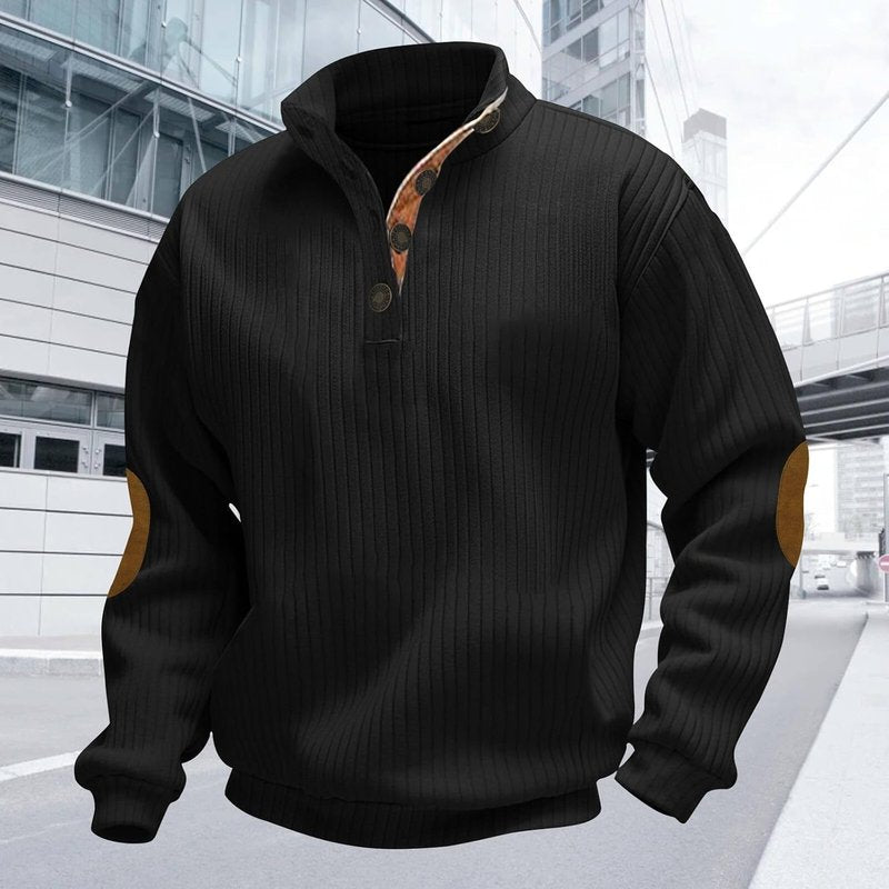 Men's Long Sleeve Corduroy Sweatshirt - Casual Stand Collar Quarter Button Pullover | Fall Fashion