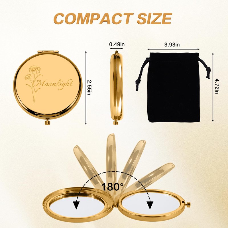 Personalized Compact Mirror - Custom Pocket Mirror for Women,1X/2X Magnifying Travel Makeup Mirror for Purse – Mother's Day Birthday Gifts for Mom Grandma Wife Friend Sister Bridesmaid Wedding (M000)