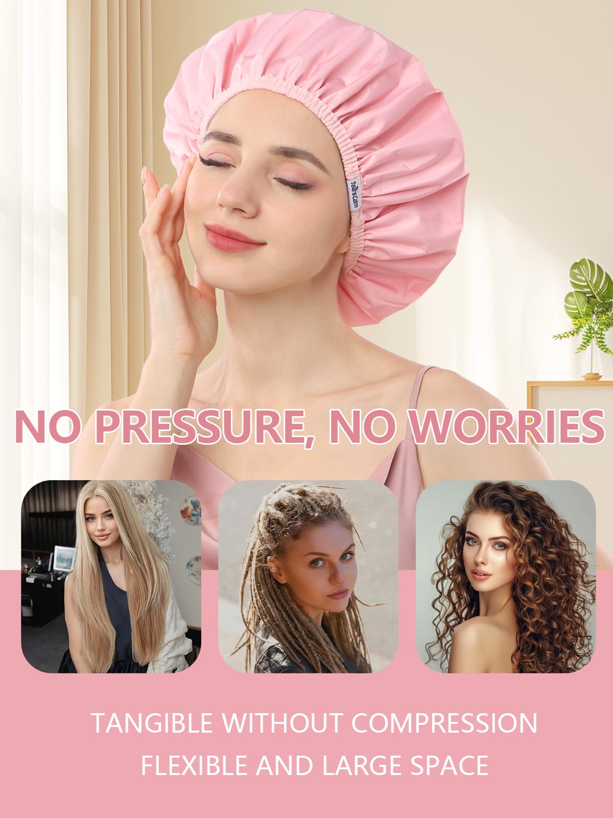 Years calm Shower Caps for Women Reusable Waterproof, Double Layer Waterproof Fabric - Both Sides Usable, Reversible Pattern & Solid Color Design, Soft Elastic Keeps Hair Dry for shower Spa Travel