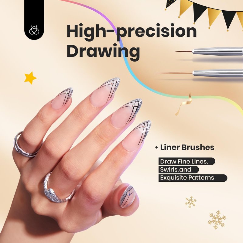 Beetles Gel Polish Nail Art Brushes, 6 Pcs Fingernail Art Design Pens, Wood Alloy Handle, Dotting Pen Clean Up Liner French Nail Brush Set, DIY Manicure Tools Gift for Women