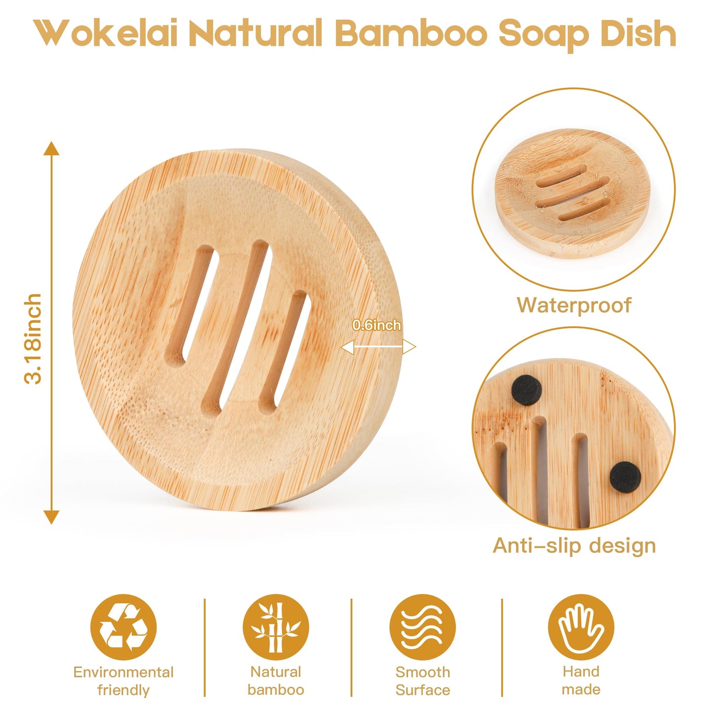Bamboo Soap Dish for Bar Soap in Shower 4PCS, Wooden Round Holders Self-Draining Tray for Shampoo Conditioner Bars Holder, Travel Soap Saver Case for Bathroom, Kitchen Sink, Bath Tub, Razor Sponges