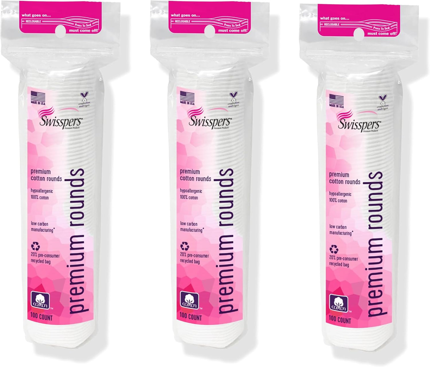 Swisspers Cotton Rounds - Hypoallergenic Dual-Sided Pads | 100% Pure Chlorine-Free Cotton, 300 Count