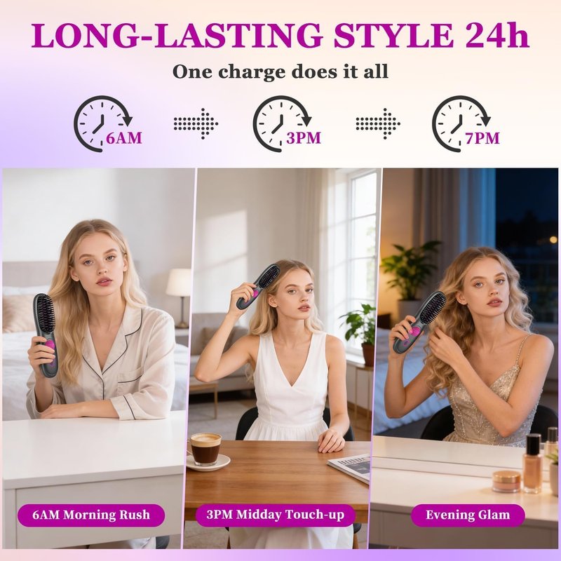 Go Brush Pro,2026 New Cordless Straight Hair Brush, Portable Scald-Proof mini Straight Hair Comb with Three Temperature Settings and LED Display Screen, Quickly Heating Travel Hair Brush (Dark Black)