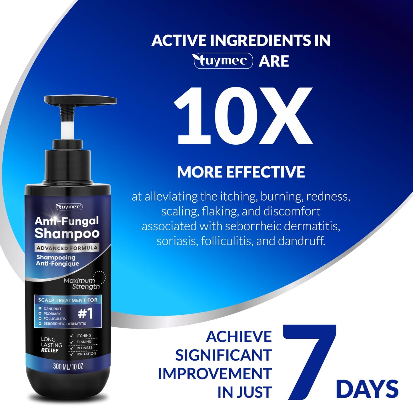 Tuymec Psoriasis Shampoo, Seborrheic Dermatitis Folliculitis Shampoo, Anti-Fungal and Anti-Dandruff for Men and Women 300ml x 2pcs.