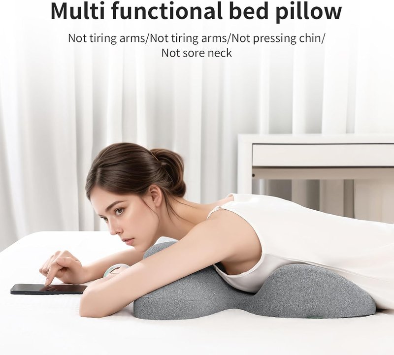 Prone Massage Pillow - Chest & Face Support for Sleep | Removable Washable Cover, Non-Slip Bottom (Grey)