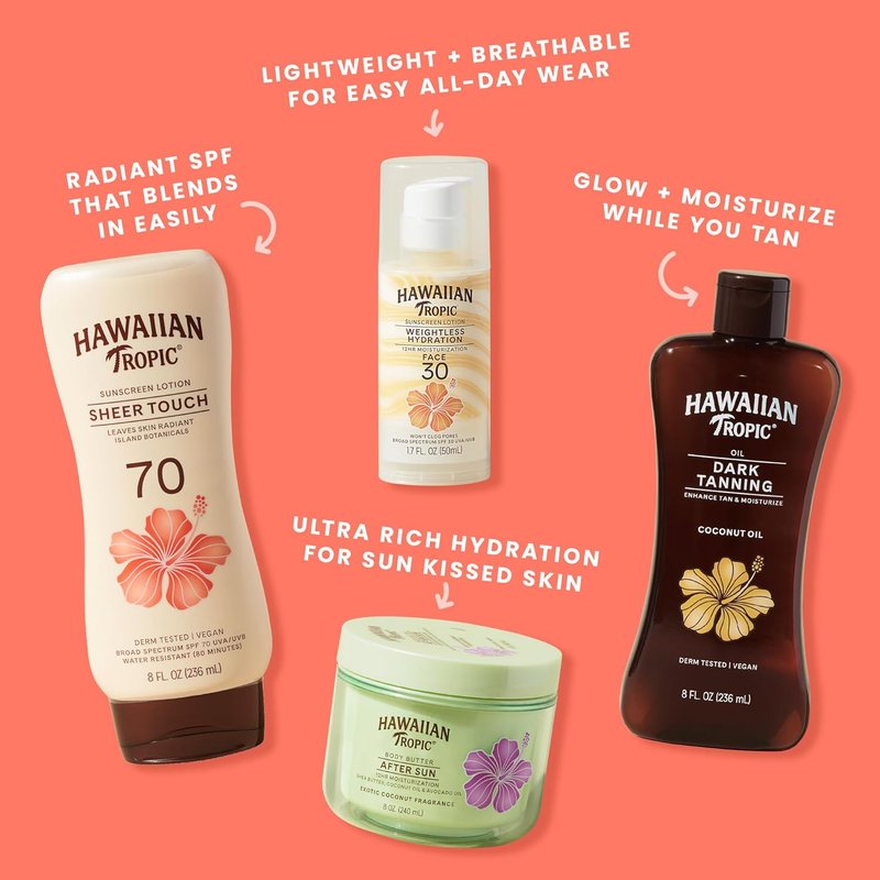 Hawaiian Tropic Sunscreen SPF 70 - Sheer Touch Lotion, Broad Spectrum, Oxybenzone Free | 8 Fl Oz