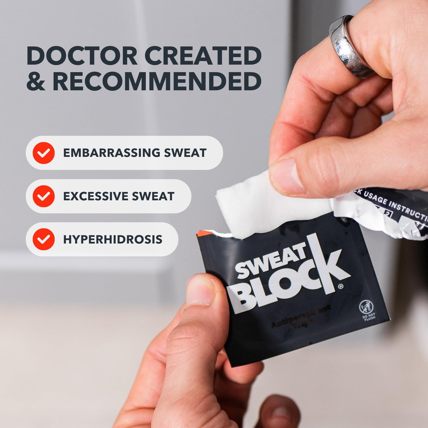 SweatBlock Antiperspirant Underarm Wipes for Men & Women - Clinical Strength for Hyperhidrosis & All-Day Sweat Control - Stop Sweating w/ up to 7-Day Protection per Wipe - Unscented - Pack of 10 Wipes