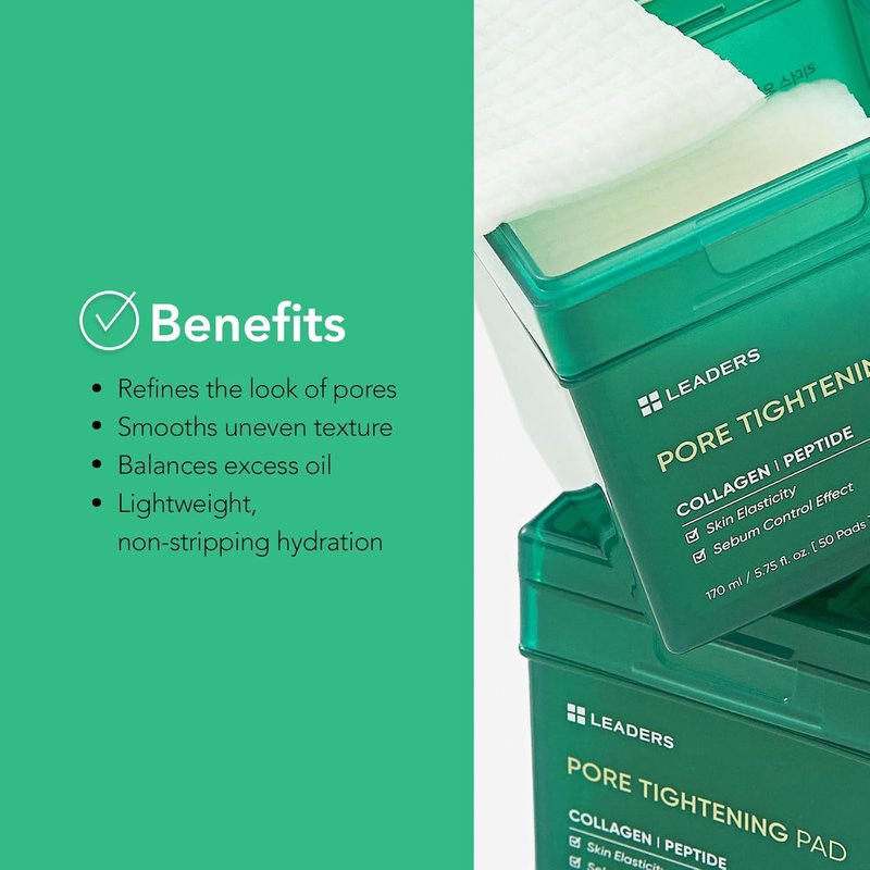 Leaders Pore Tightening Toner Pads - Triple-Action Pore Improvement | Vegan & Clinically Proven | 50 Pads x 170ml