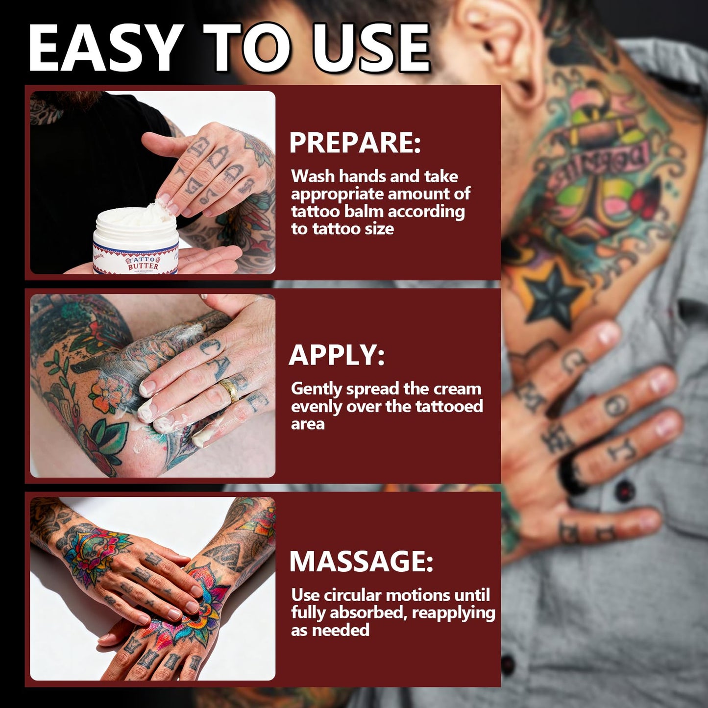 Tattoo Aftercare Balm 2.6oz - Essential Tattoo Supplies with Tattoo Butter Formula for Before During and After Tattoo Process, Healing Cream and Scar Repair Gel for New and Old Tattoos