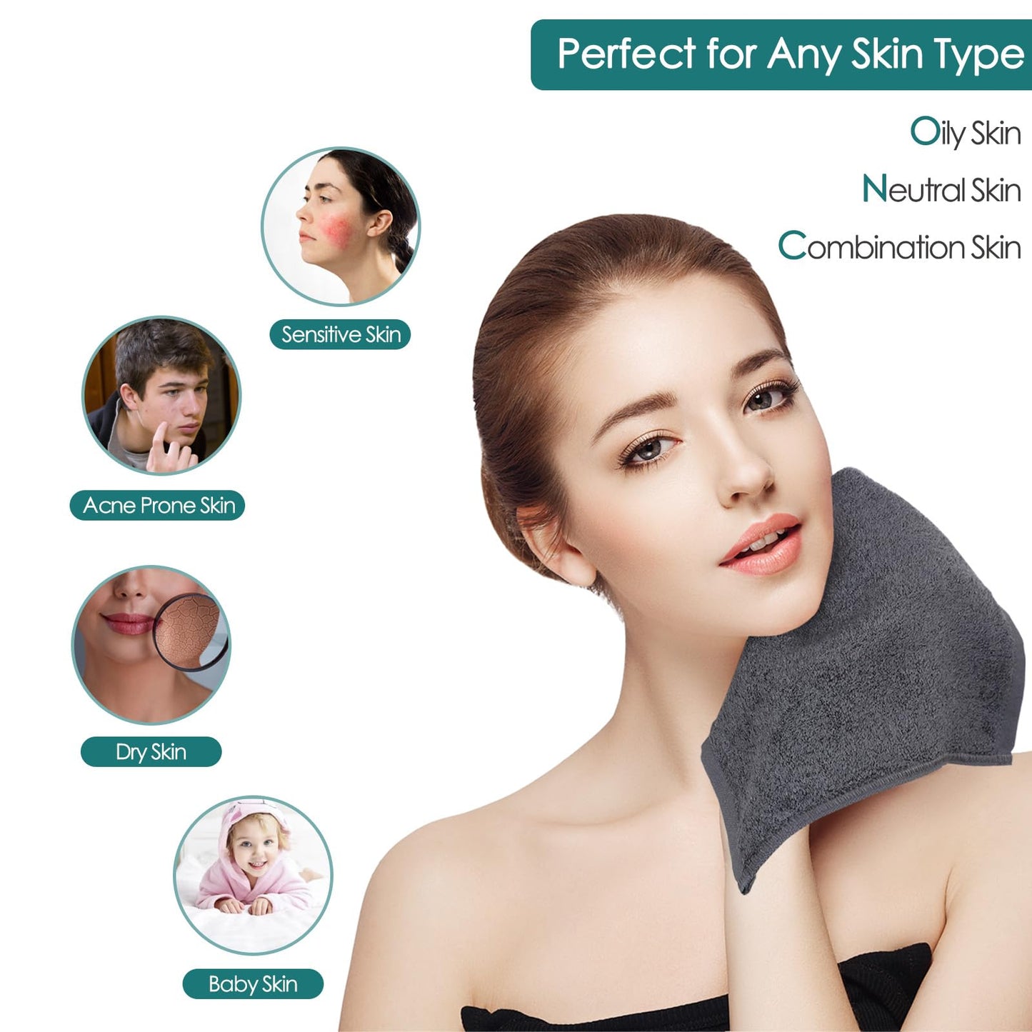 Wash Cloths 12 Pack, Super Soft and Skin Friendly Face Towel for Sensitive Skin, 10x10 inch Small Face Washcloths, Reusable Washable Makeup Remover Cloths, Easy to Rinse Grey Facial Cleansing Cloths