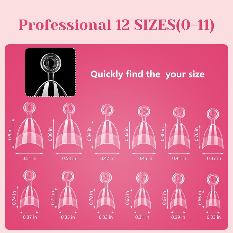 LIONVISON Short Almond Nail Tips Half Cover, 600PCS Extra Short Almond Soft Gel Nail Tips, Pre-shaped Clear False Nails with Handles for Acrylic Nail Salon with Box 12 Sizes